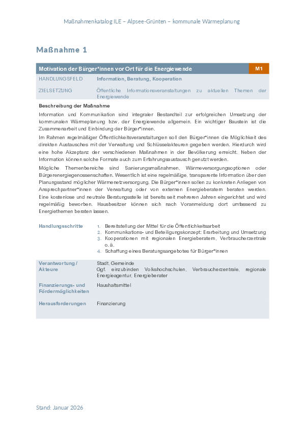 Maßnahmensteckbriefe ILE