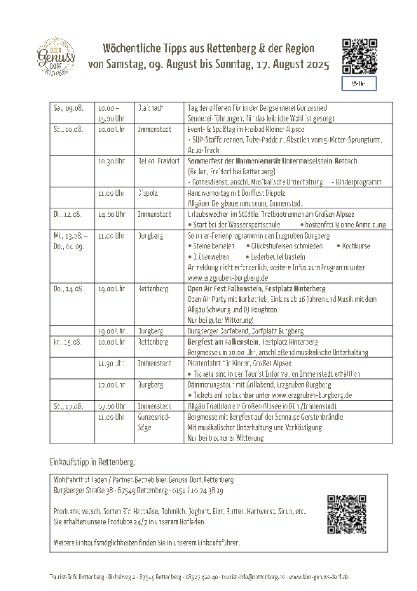 Wöchentliche Tippliste 09. - 17.08.2025