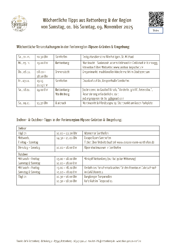 Wöchentliche Tipps vom 01. - 09.11.2025